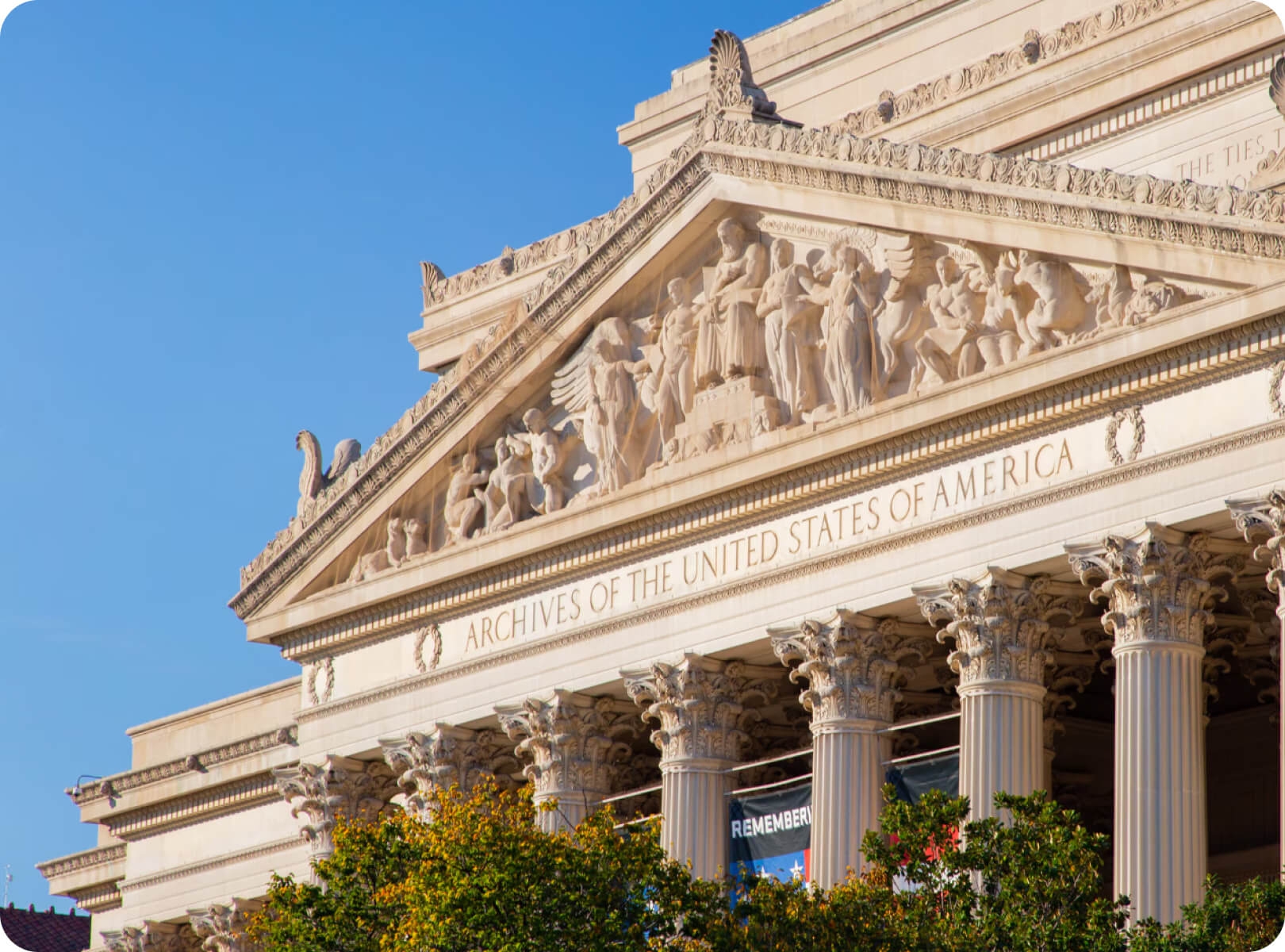 The exterior of The National Archives and Records Administration building.