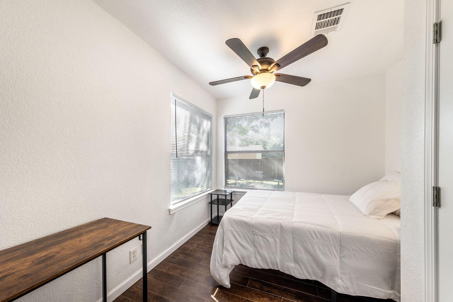 Ceiling fan to stay cool and desk included