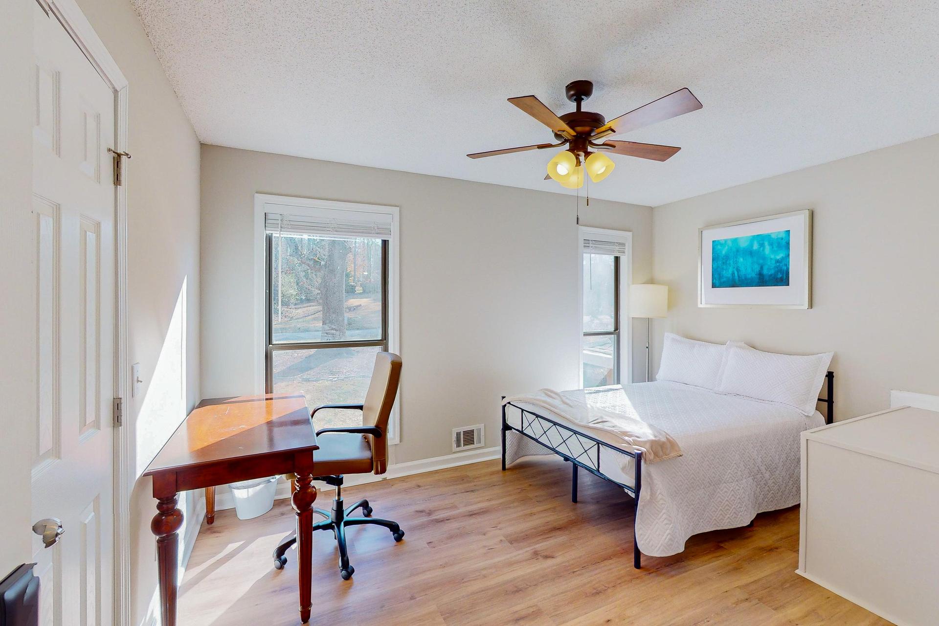 Bright bedroom with desk area