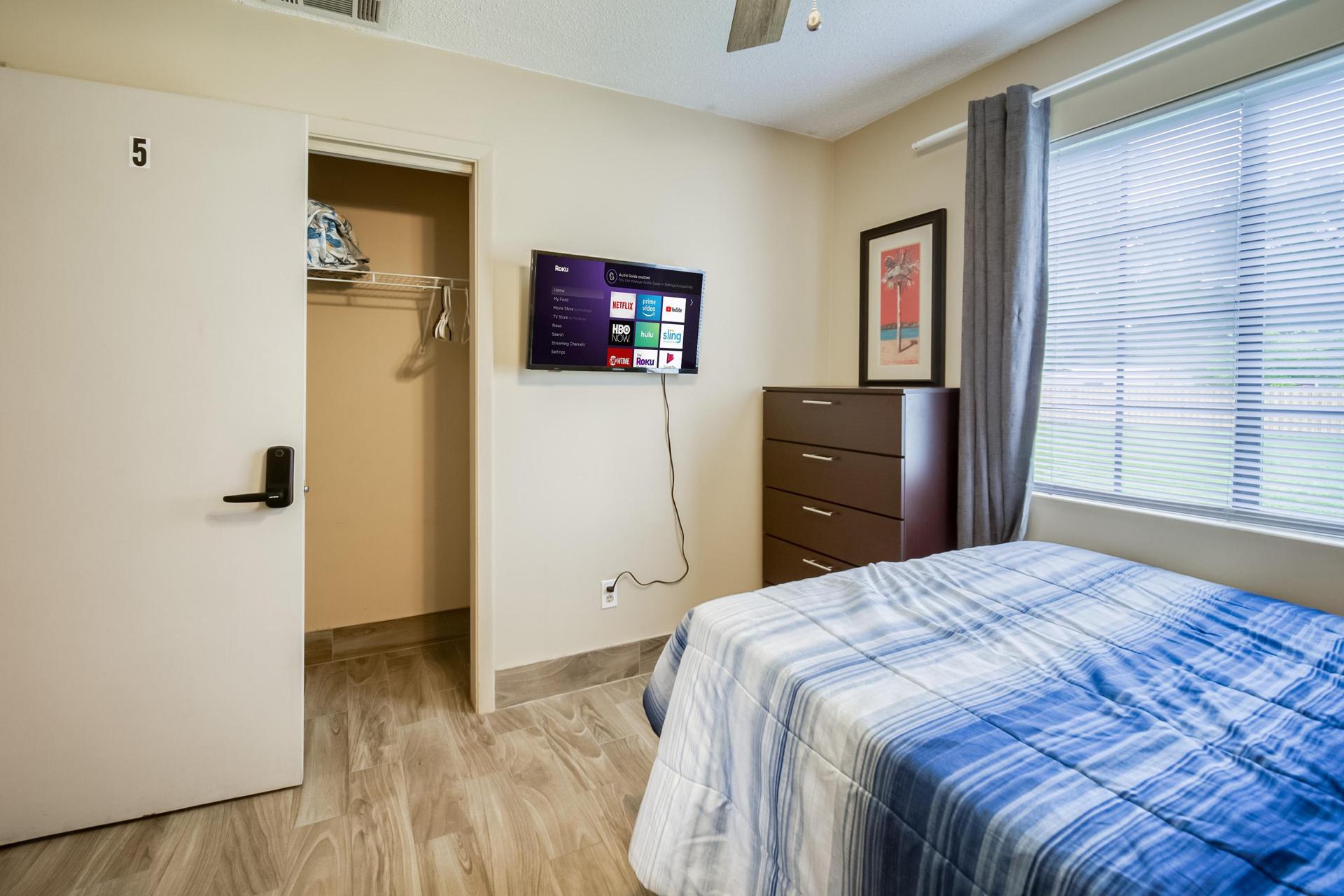 Spacious Room with Closet and Smart TV!