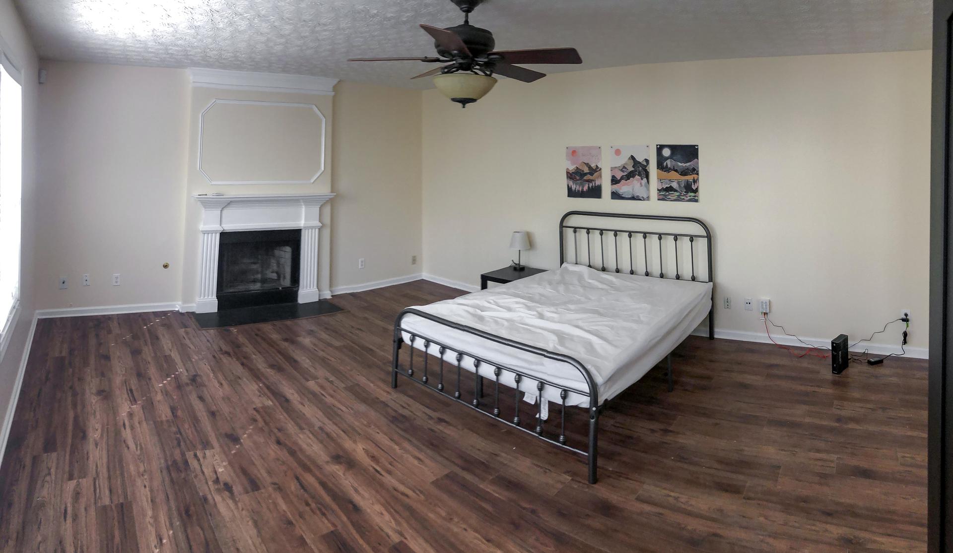 bedroom, detected: ceiling fan, hardwood, bed