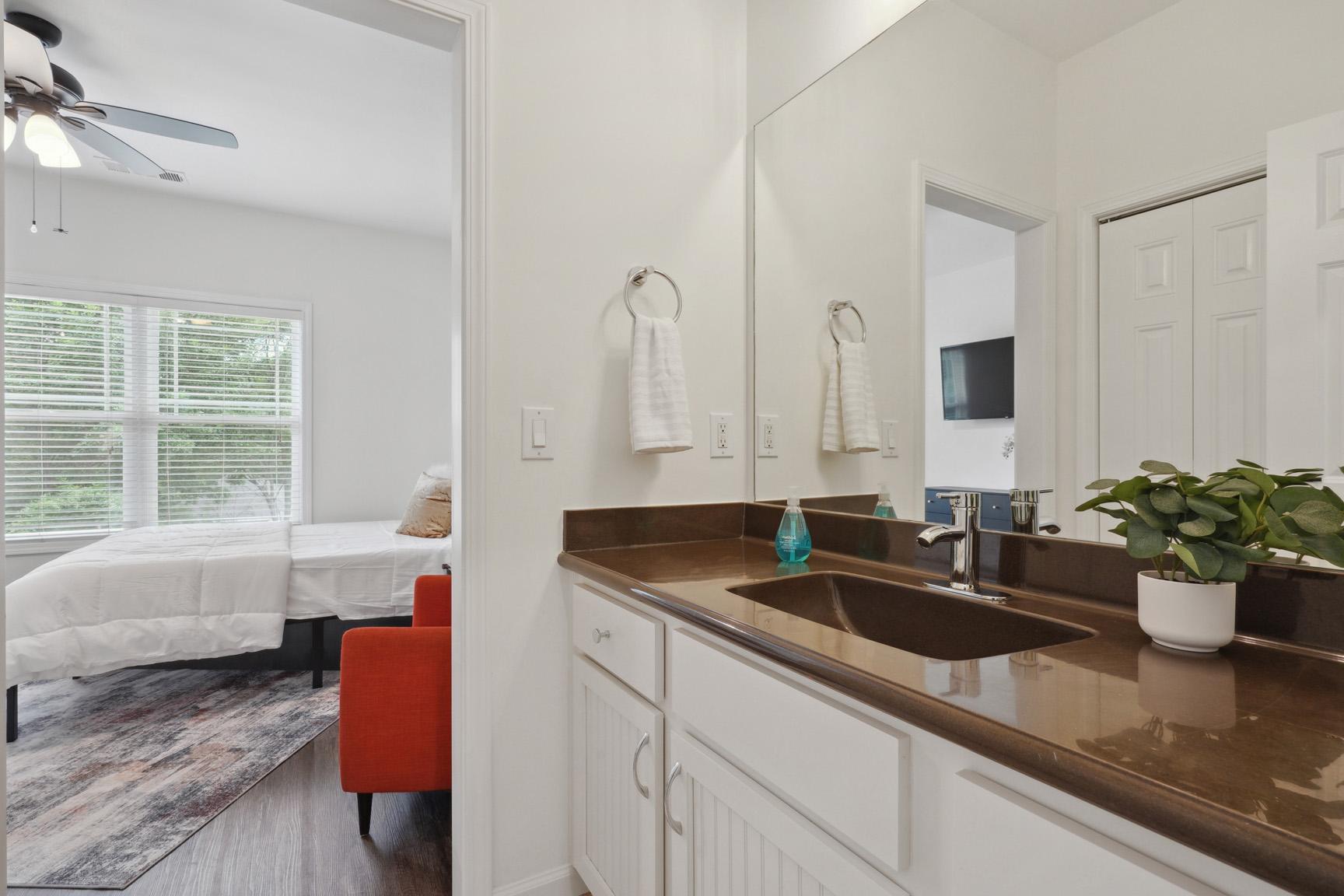 Private Vanity Looking into Bedroom