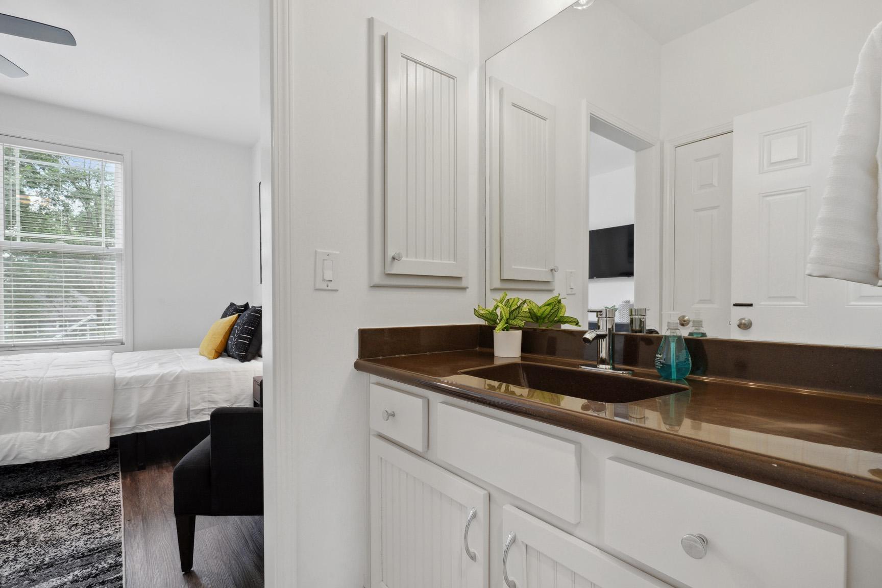 Your Own Private Vanity Area Looking into the Bedroom