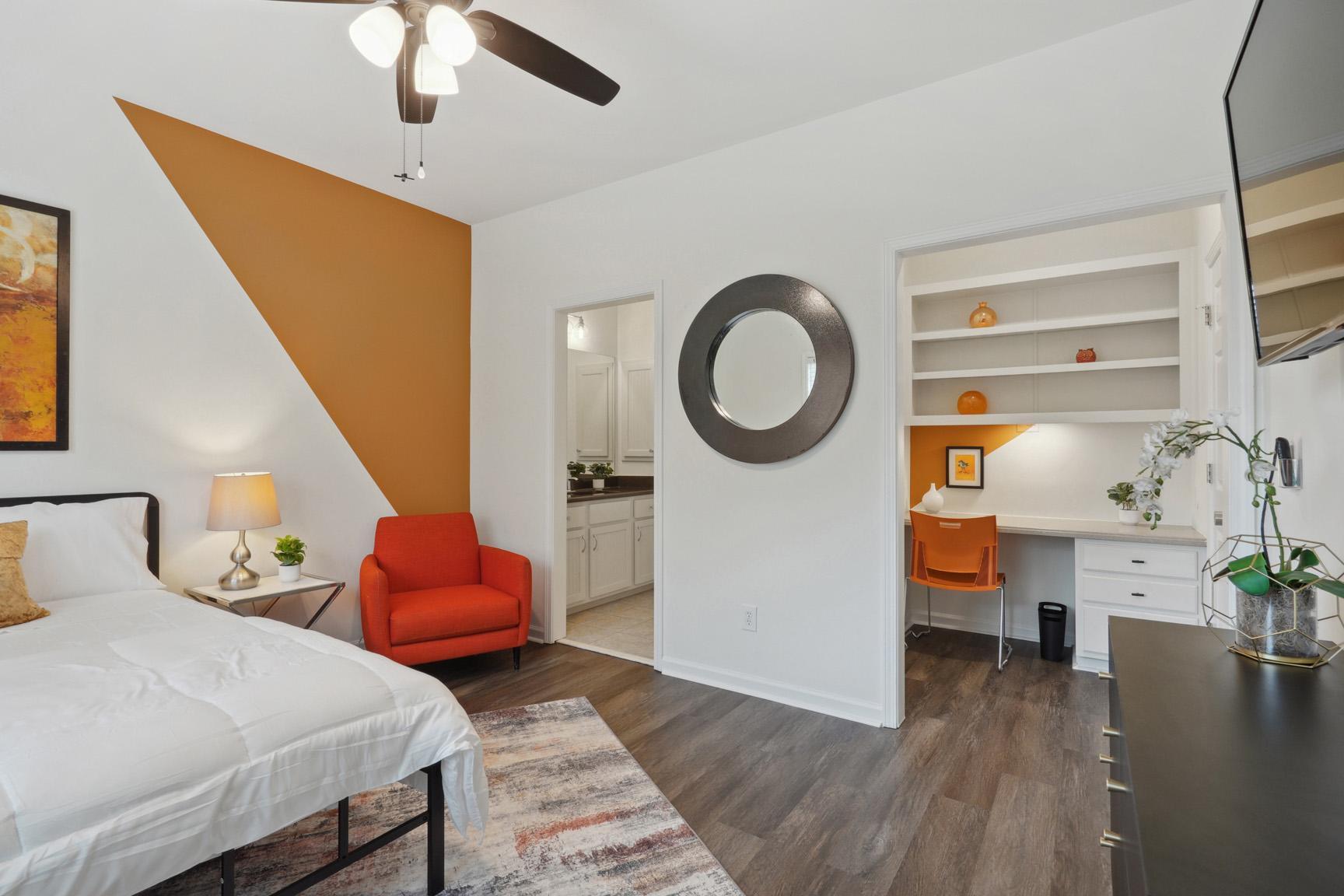 Another View of the Room Showing the Large Work Area, Lounge Chair and Private Vanity