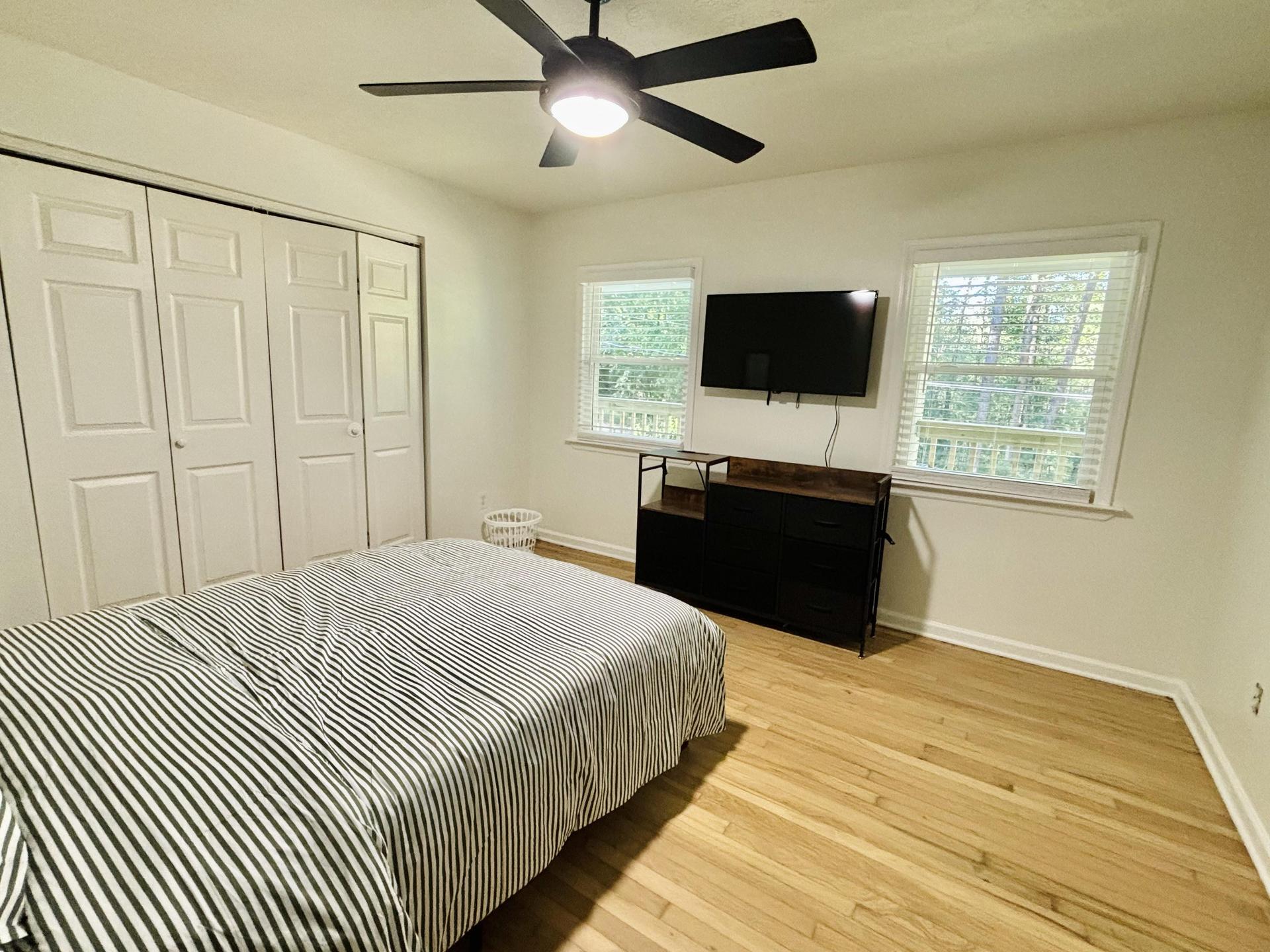 All of our bedrooms offer dressers (in addition to the closet space) and mounted Smart TVs with Netflix & Hulu!