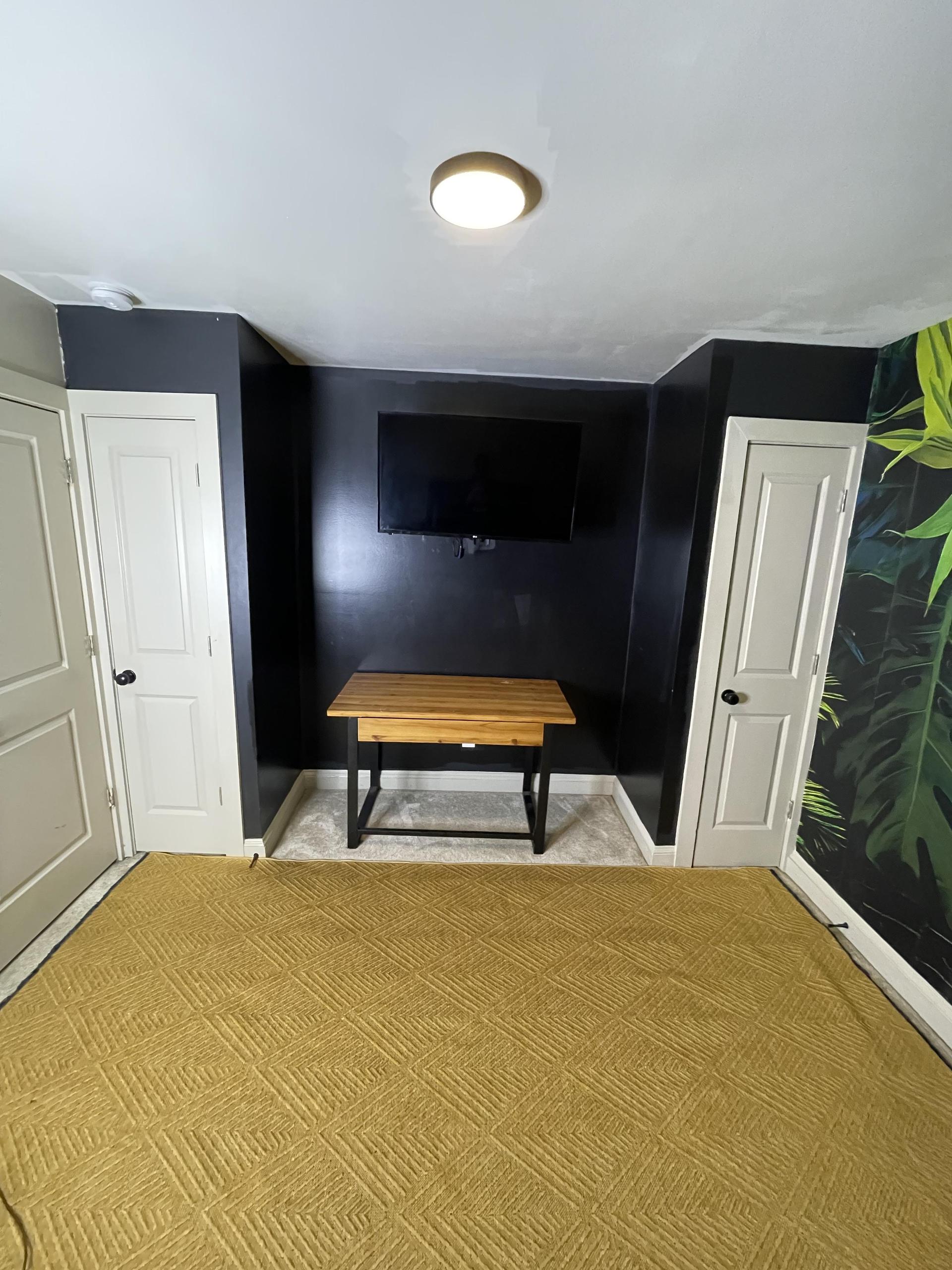 TV, Working desk, and 2 small entry closets